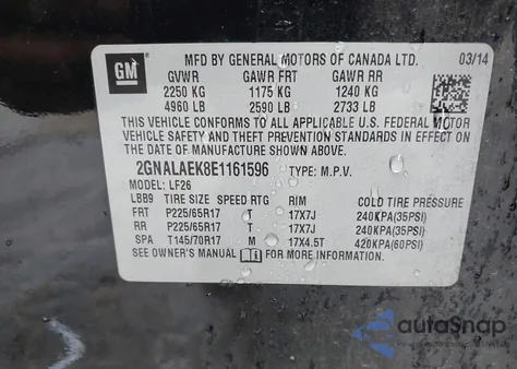 2014 Chevrolet Equinox Ls из США, поврежденный, VIN 2GNALAEK8E1161596